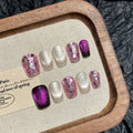 365nails: "Amethyst Dreams" – Magnetic Cat-Eye & Chunky Glitter Handmade Short Almond Nails