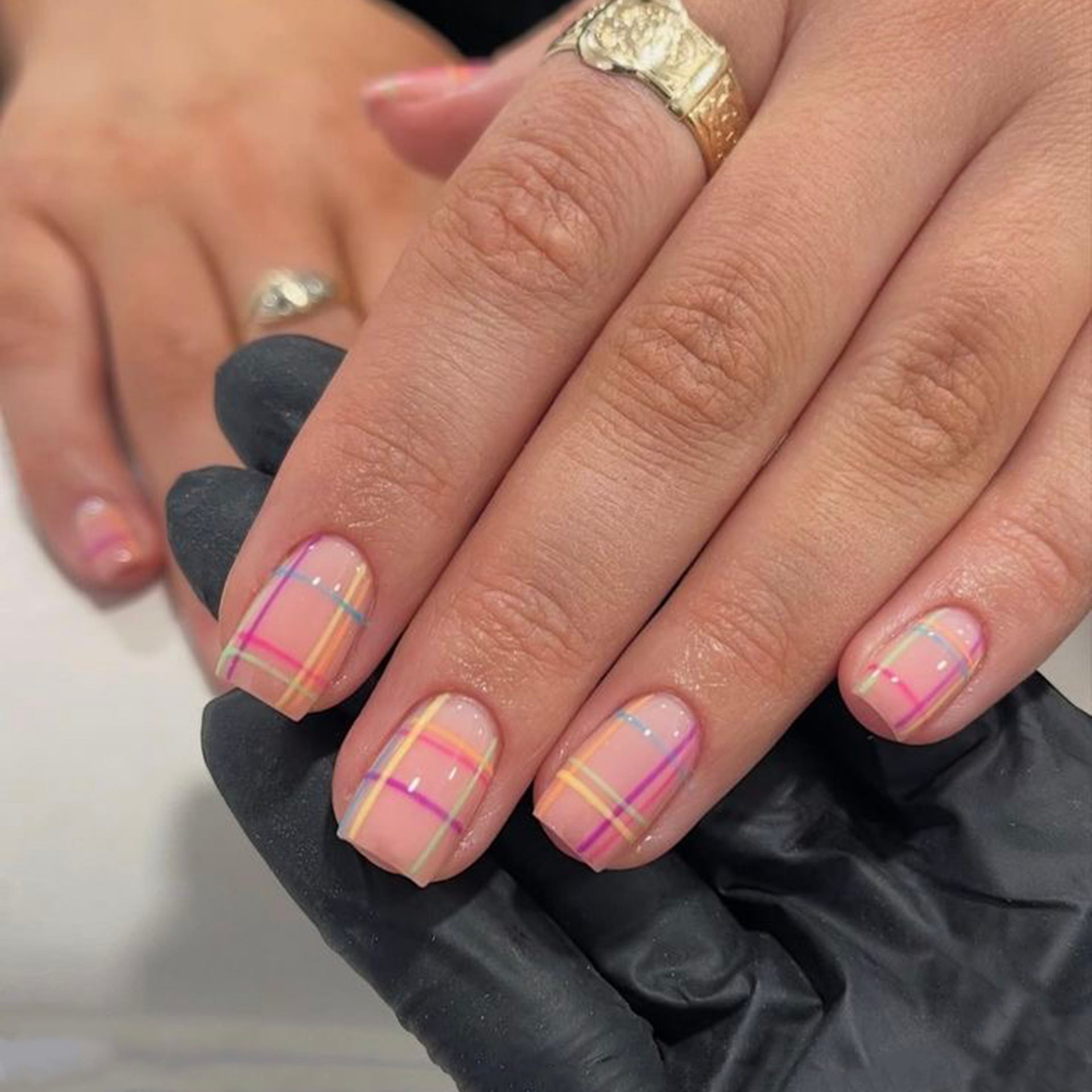 365nails: "Pastel Plaid Short Square" – Spring Press-on Nails