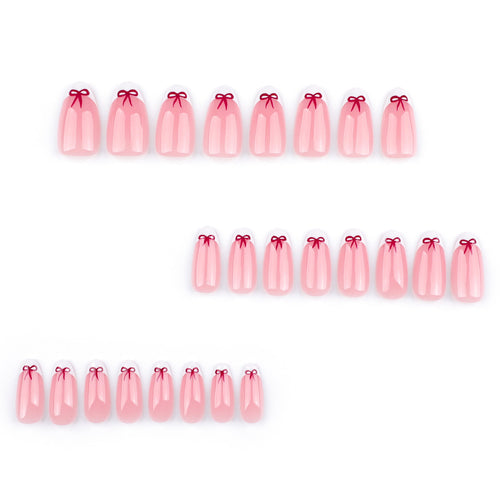 "White French & Burgundy Bow" - Precision Crafted Press-On Nails