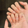 365nails: "Peach Blossom" – Hand-Painted Floral Handmade Short Almond Nails