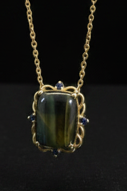 14k Tigers Eye and Sapphire Pendant