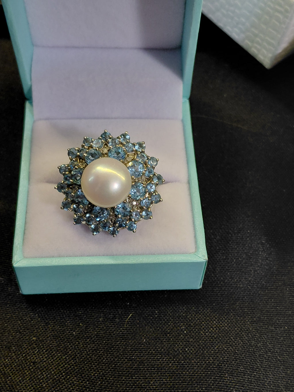 925 Sterling Silver Pearl and Blue CZ Ring