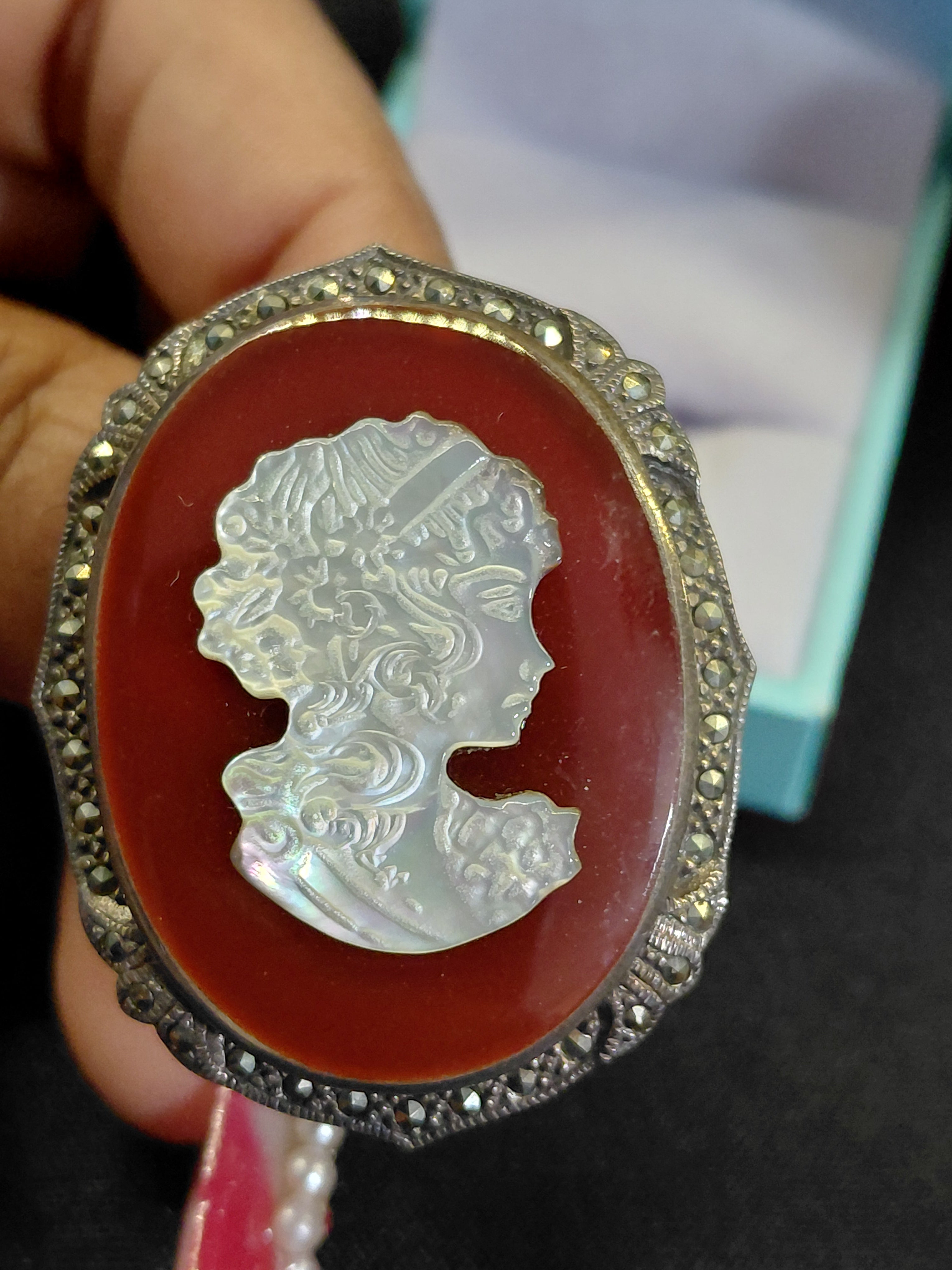 Vintage Mother of Pearl and Malikite 925 Broach