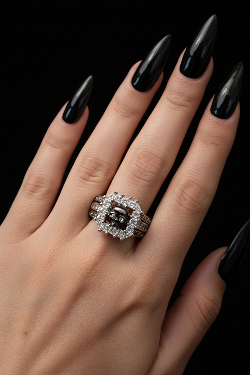 925 White Sapphire Skull Engagement Ring