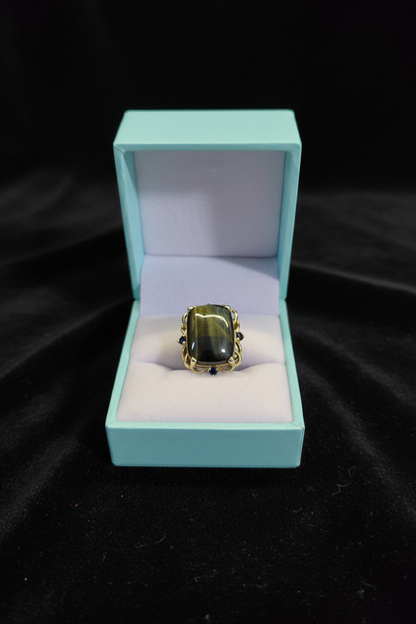 14k Tigers Eye and Sapphire Pendant