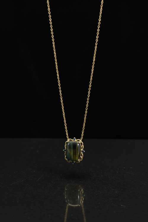 14k Tigers Eye and Sapphire Pendant