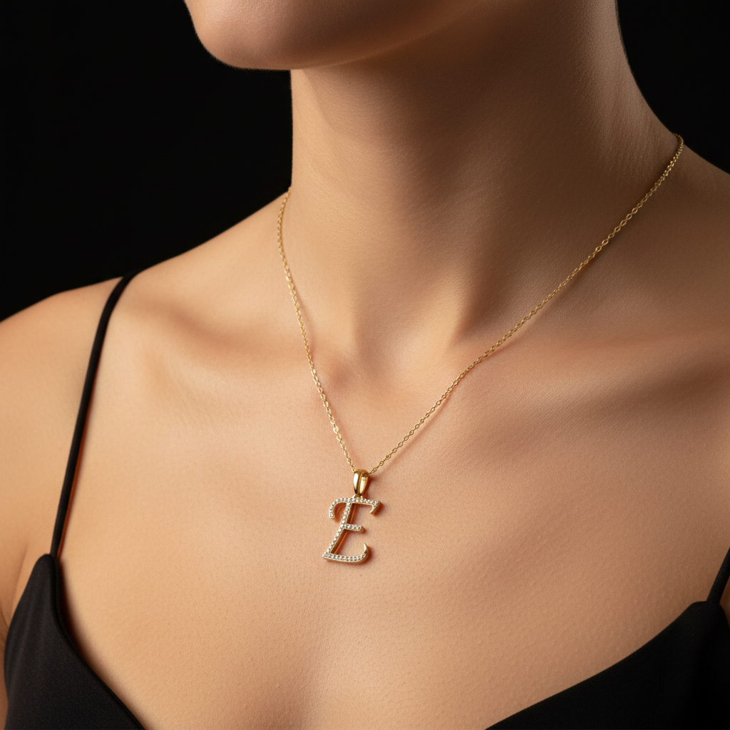 14k Diamond Internal E Pendant